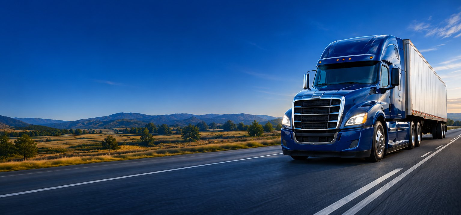 Blue truck driving on highway